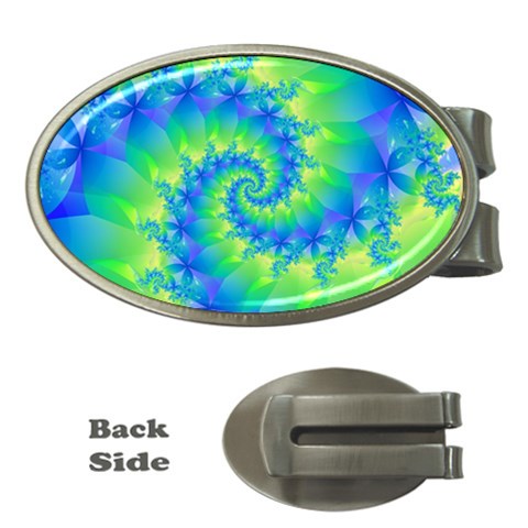 Colorful Blue and Green Spiral Fractal  Money Clip (Oval) from ArtsNow.com Front