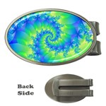 Colorful Blue and Green Spiral Fractal  Money Clip (Oval)