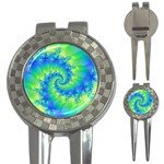 Colorful Blue and Green Spiral Fractal  3-in-1 Golf Divot