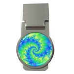 Colorful Blue and Green Spiral Fractal  Money Clip (Round)