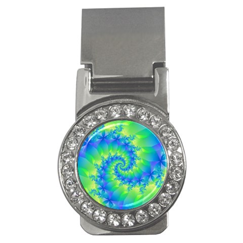 Colorful Blue and Green Spiral Fractal  Money Clip (CZ) from ArtsNow.com Front