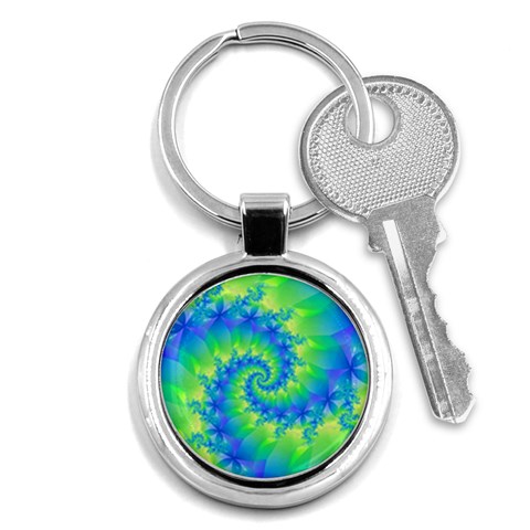 Colorful Blue and Green Spiral Fractal  Key Chain (Round) from ArtsNow.com Front