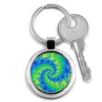 Colorful Blue and Green Spiral Fractal  Key Chain (Round)