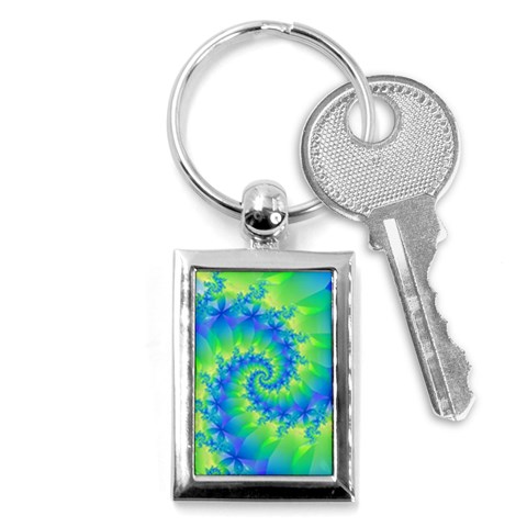 Colorful Blue and Green Spiral Fractal  Key Chain (Rectangle) from ArtsNow.com Front