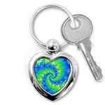 Colorful Blue and Green Spiral Fractal  Key Chain (Heart)