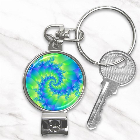 Colorful Blue and Green Spiral Fractal  Nail Clippers Key Chain from ArtsNow.com Front