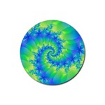 Colorful Blue and Green Spiral Fractal  Rubber Round Coaster (4 pack)