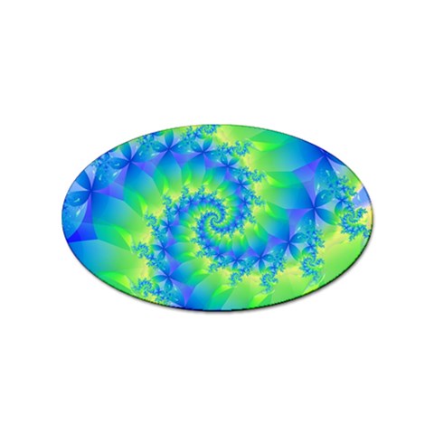 Colorful Blue and Green Spiral Fractal  Sticker (Oval) from ArtsNow.com Front