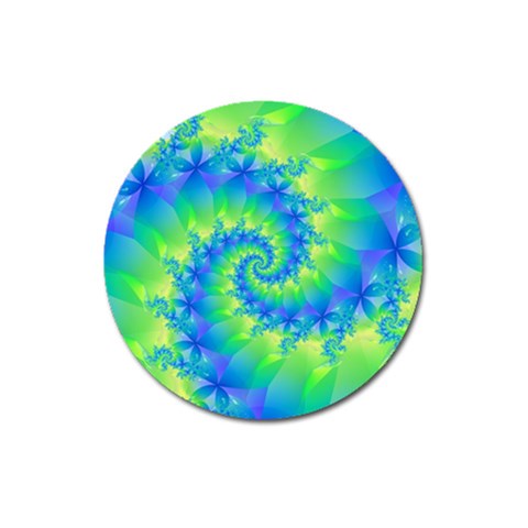 Colorful Blue and Green Spiral Fractal  Magnet 3  (Round) from ArtsNow.com Front