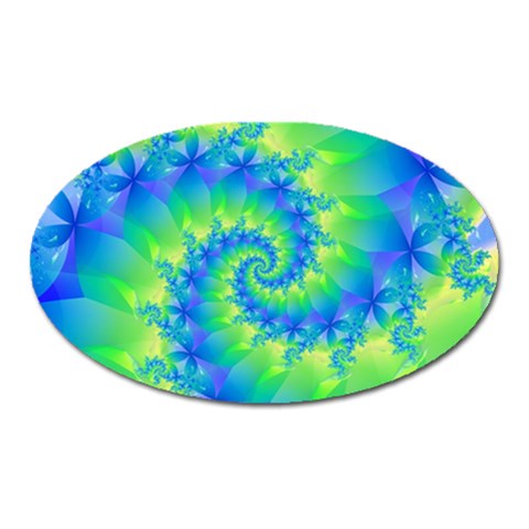 Colorful Blue and Green Spiral Fractal  Magnet (Oval) from ArtsNow.com Front