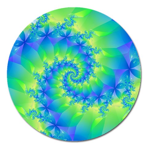 Colorful Blue and Green Spiral Fractal  Magnet 5  (Round) from ArtsNow.com Front