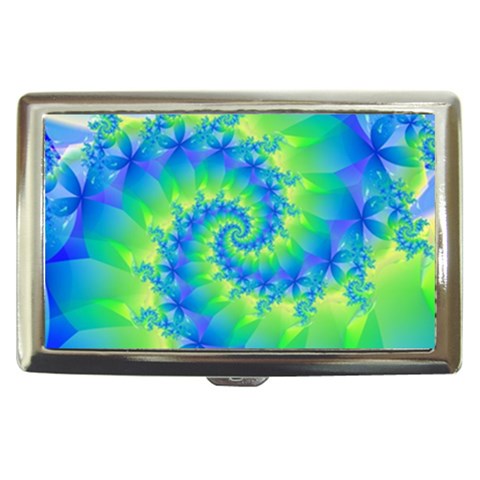 Colorful Blue and Green Spiral Fractal  Cigarette Money Case from ArtsNow.com Front