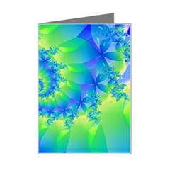 Colorful Blue and Green Spiral Fractal  Mini Greeting Card from ArtsNow.com Left