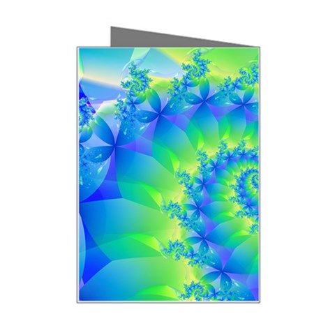 Colorful Blue and Green Spiral Fractal  Mini Greeting Card from ArtsNow.com Right