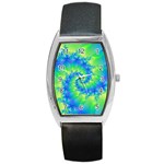 Colorful Blue and Green Spiral Fractal  Barrel Style Metal Watch