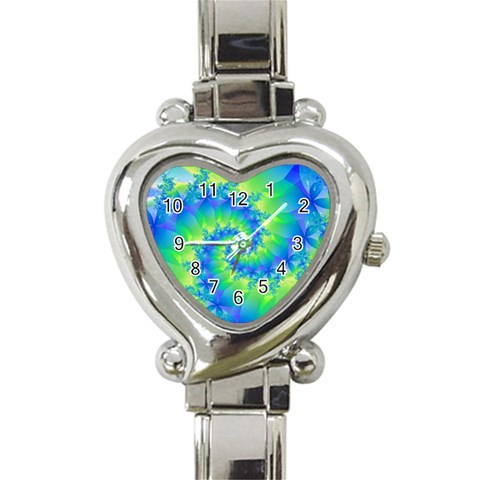 Colorful Blue and Green Spiral Fractal  Heart Italian Charm Watch from ArtsNow.com Front