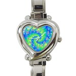 Colorful Blue and Green Spiral Fractal  Heart Italian Charm Watch