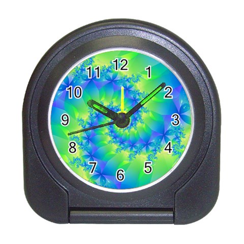 Colorful Blue and Green Spiral Fractal  Travel Alarm Clock from ArtsNow.com Front