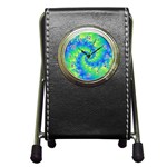 Colorful Blue and Green Spiral Fractal  Pen Holder Desk Clock