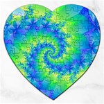 Colorful Blue and Green Spiral Fractal  Jigsaw Puzzle (Heart)