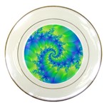 Colorful Blue and Green Spiral Fractal  Porcelain Plate