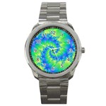 Colorful Blue and Green Spiral Fractal  Sport Metal Watch