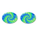 Colorful Blue and Green Spiral Fractal  Cufflinks (Oval)