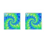 Colorful Blue and Green Spiral Fractal  Cufflinks (Square)