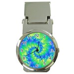 Colorful Blue and Green Spiral Fractal  Money Clip Watch