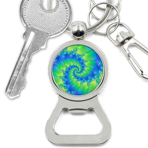 Colorful Blue and Green Spiral Fractal  Bottle Opener Key Chain from ArtsNow.com Front