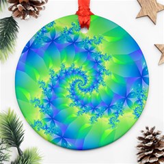 Colorful Blue and Green Spiral Fractal  Round Ornament (Two Sides) from ArtsNow.com Front