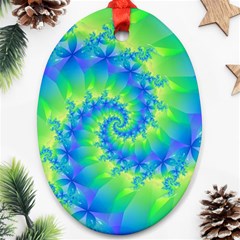 Colorful Blue and Green Spiral Fractal  Oval Ornament (Two Sides) from ArtsNow.com Front