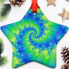 Colorful Blue and Green Spiral Fractal  Star Ornament (Two Sides) from ArtsNow.com Front