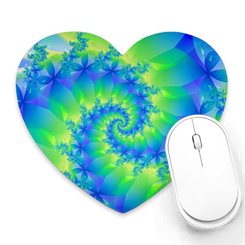 Colorful Blue and Green Spiral Fractal  Heart Mousepad from ArtsNow.com Front