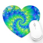 Colorful Blue and Green Spiral Fractal  Heart Mousepad