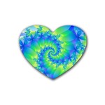 Colorful Blue and Green Spiral Fractal  Rubber Coaster (Heart)