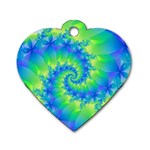 Colorful Blue and Green Spiral Fractal  Dog Tag Heart (One Side)