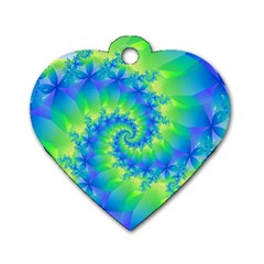 Colorful Blue and Green Spiral Fractal  Dog Tag Heart (Two Sides) from ArtsNow.com Front