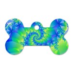 Colorful Blue and Green Spiral Fractal  Dog Tag Bone (One Side)