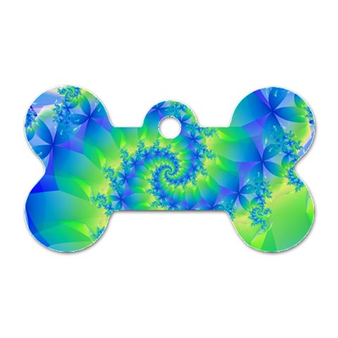 Colorful Blue and Green Spiral Fractal  Dog Tag Bone (Two Sides) from ArtsNow.com Front