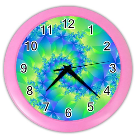 Colorful Blue and Green Spiral Fractal  Color Wall Clock from ArtsNow.com Front