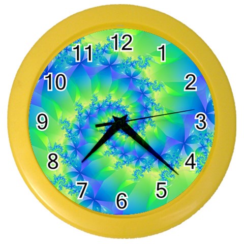 Colorful Blue and Green Spiral Fractal  Color Wall Clock from ArtsNow.com Front