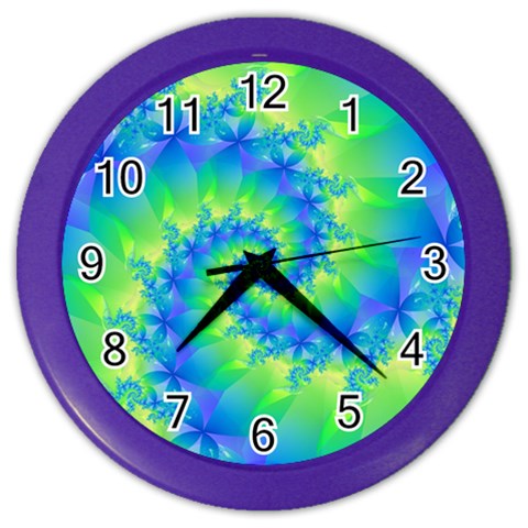 Colorful Blue and Green Spiral Fractal  Color Wall Clock from ArtsNow.com Front