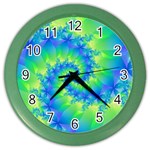 Colorful Blue and Green Spiral Fractal  Color Wall Clock