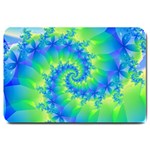 Colorful Blue and Green Spiral Fractal  Large Doormat