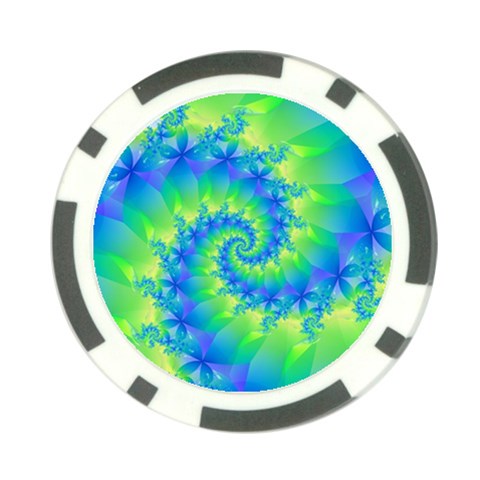 Colorful Blue and Green Spiral Fractal  Poker Chip Card Guard from ArtsNow.com Front