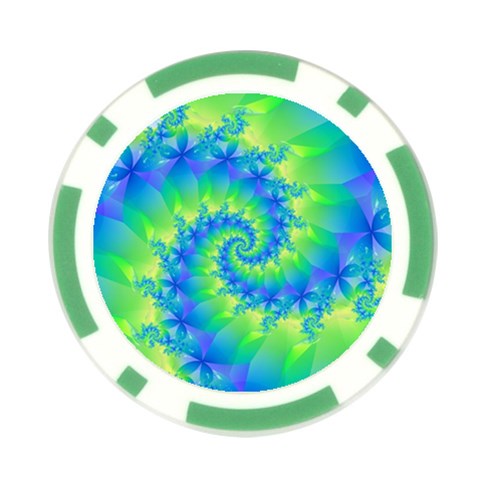 Colorful Blue and Green Spiral Fractal  Poker Chip Card Guard from ArtsNow.com Front