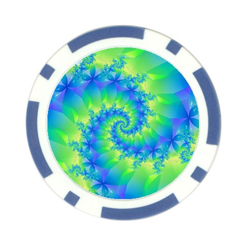 Colorful Blue and Green Spiral Fractal  Poker Chip Card Guard from ArtsNow.com Front