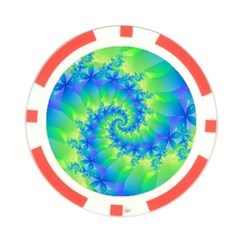 Colorful Blue and Green Spiral Fractal  Poker Chip Card Guard from ArtsNow.com Front