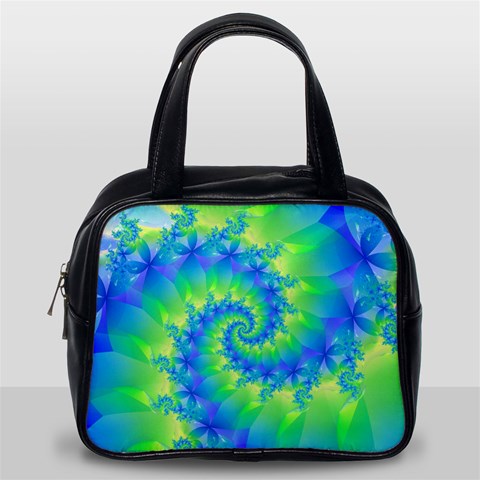 Colorful Blue and Green Spiral Fractal  Classic Handbag (One Side) from ArtsNow.com Front